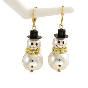Snowman Pearl Earrings with Gold Accents